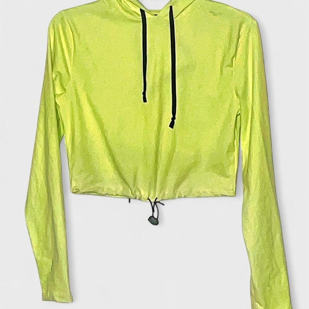 Love Ari Neon Lime Yellow Crop Top Hoodie Pullover - Size L